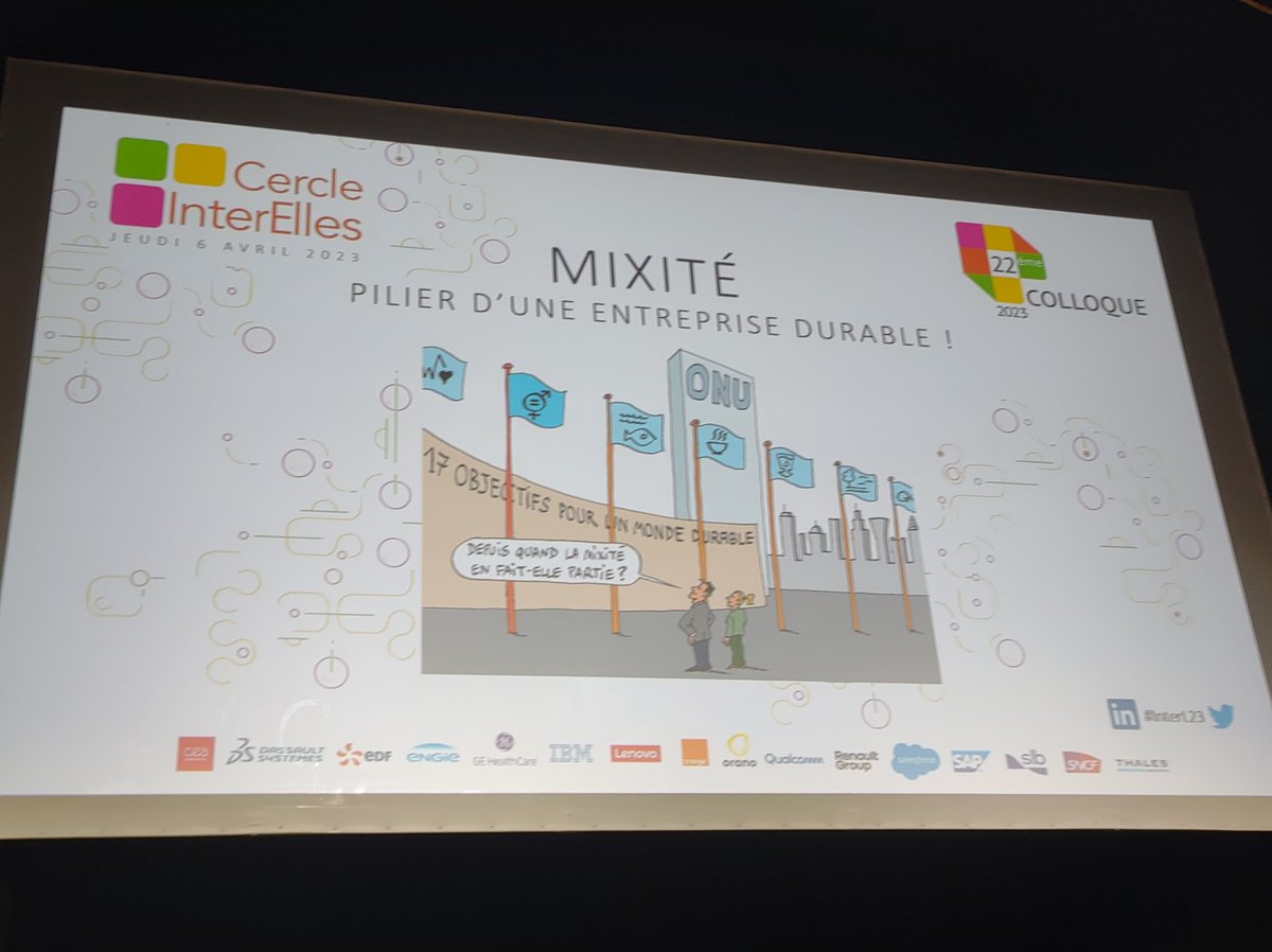 " L Entreprise durable ne peut pas se faire sans la mixité ..C'est une entreprise qu'on n'a pas envie de quitter" en introduction du colloque de <a href="/InterElles/">Cercle InterL</a> animé par <a href="/guryflorence/">Gury Florence</a> en présence de près de 1000 participant.es #interL23 <a href="/Pat_Lecocq/">Patricia Lecocq</a> bravo pour ce beau sujet
