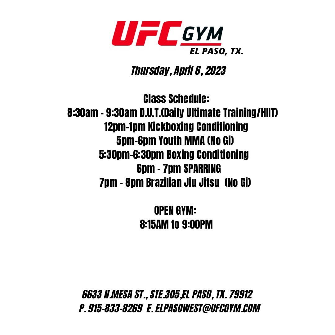 UFCGYMElPaso's tweet photo. First class is FREE! Sign Up Here ➡️https://t.co/W4U1awyqUk

#BoxingGym #WeightLossJourney #GetInShape https://t.co/DSdfOH290d