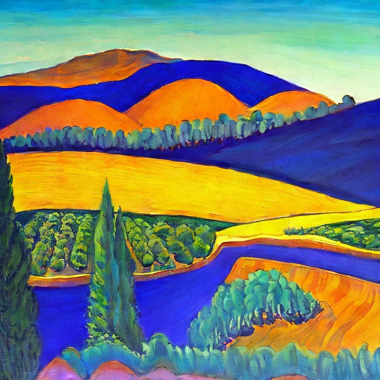 roerich3_0's tweet photo. Escape to the tranquil beauty of Tuscany with this stunning painting created by AI on @magicflute_art. The bright colors and mesmerizing landscape transport you to another world. Don't just admire art, create it and sell it on the Ethereum blockchain with us.#stablediffusion https://t.co/74LV9GKYBy