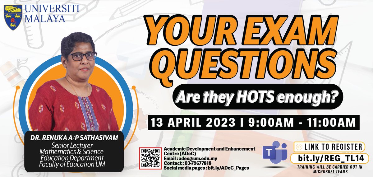 ADeC_UM's tweet photo. Let's get the questions burning 🔥

Learn how to embed HOTS (Higher Order Thinking Skills) in your exam questions and hear from the other faculty members about their experience in creating a HOTS exam.

Register now at https://t.co/iToFoy4eG9

#UniversitiMalaya https://t.co/4fvIGVZyuM