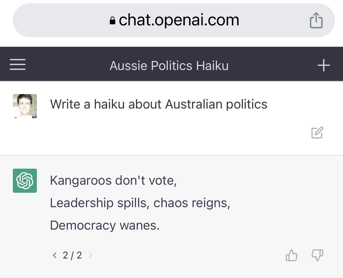 Samara2k's tweet photo. @chaser @charlesfirth @domknight I've found where chatgpt’s poetic prowess lies. https://t.co/0wKFCfr2BJ