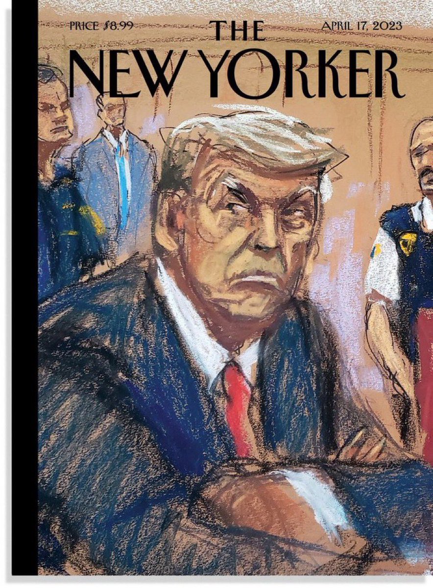 larwoolf's tweet photo. The first time a courtroom sketch has ever become a @NewYorker cover
@NewYorker 
#DonaldTrumparrest https://t.co/bsKhggl7Db