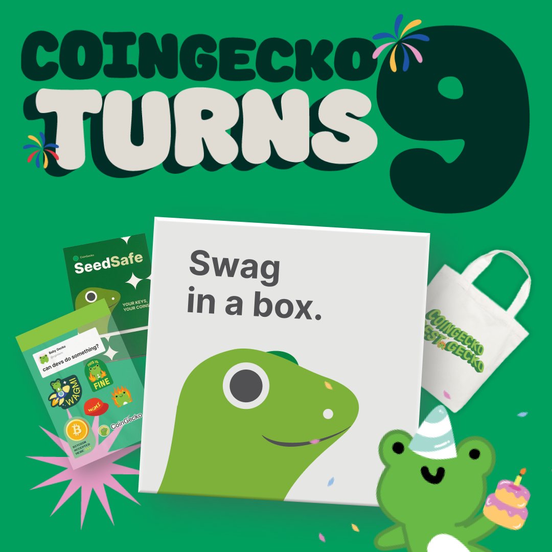 coingecko's tweet image. 1/ It's our 9th anniversary and you're in for a treat! 🥳🪩

Stand a chance to win limited edition Gecko merchandise, cold wallets, free VPN subscriptions, and more.

Here's how to join 🧵