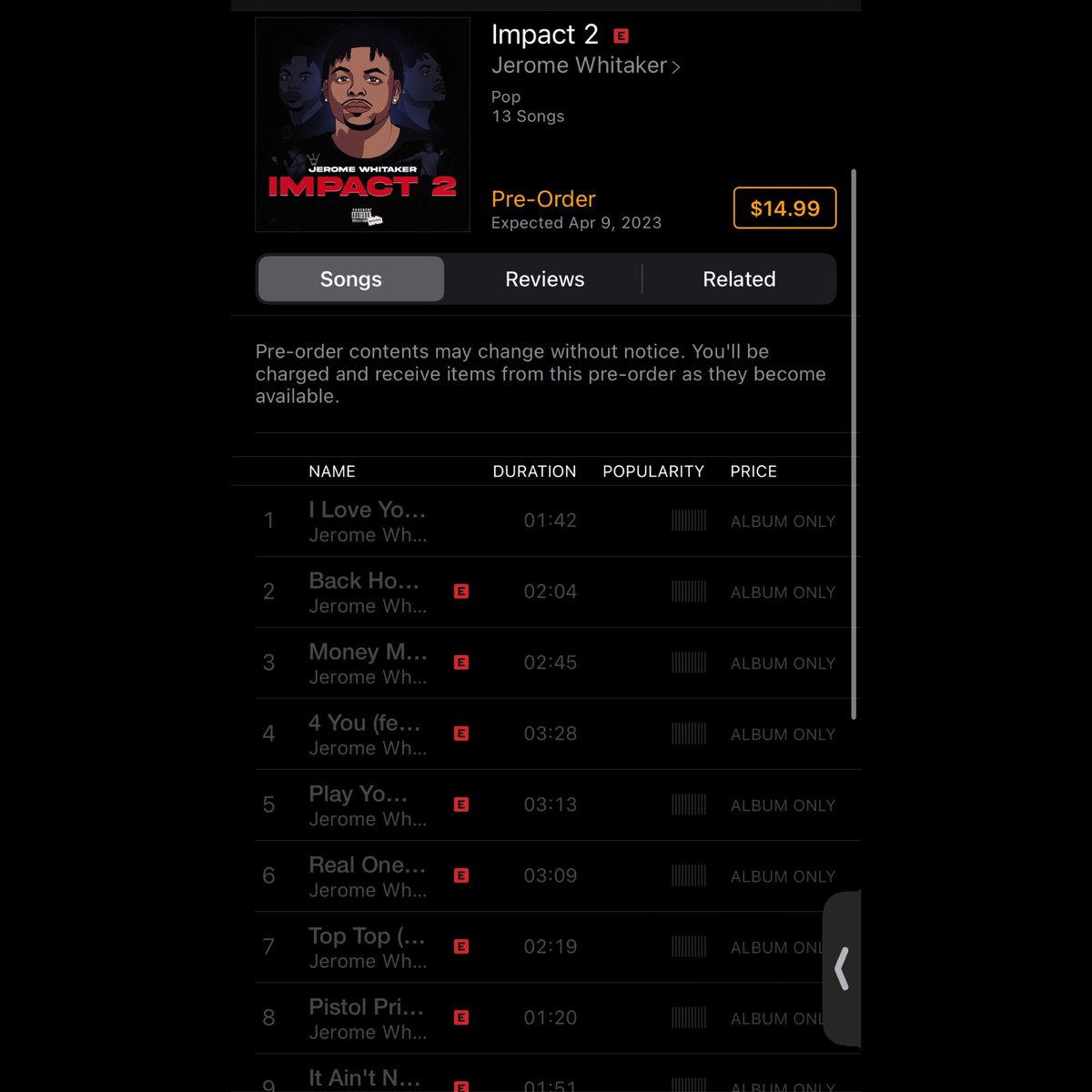 Ez_Ljayy's tweet photo. New album this EASTER
"IMPACT 2" is 3 days away !!!!!!
Drop a ☄️ if I should drop a video/record early ...
13 Hits
#Impact2 4.9
#newalbum #jeromewhitaker #hot100 #billboardcharts #rnb #pop #rap #trending #viral #explorepage #presave
https://t.co/aKGyKskyFN https://t.co/bo1lXgZUJk