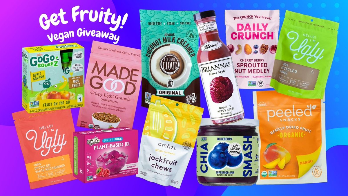 VeganShowOff's tweet photo. Bringing You Fruity Goodness! 🥭 This week's giveaway features strawberry granola, berry nut medley, organic mango dried fruit, jackfruit chews, raspberry dressing, plant-based jello, &amp; lots more! 👉 https://t.co/iMsridLxwB #veganshowoff #vegan #giveaway #veganlife #dairyfree https://t.co/JJat0wQJC8
