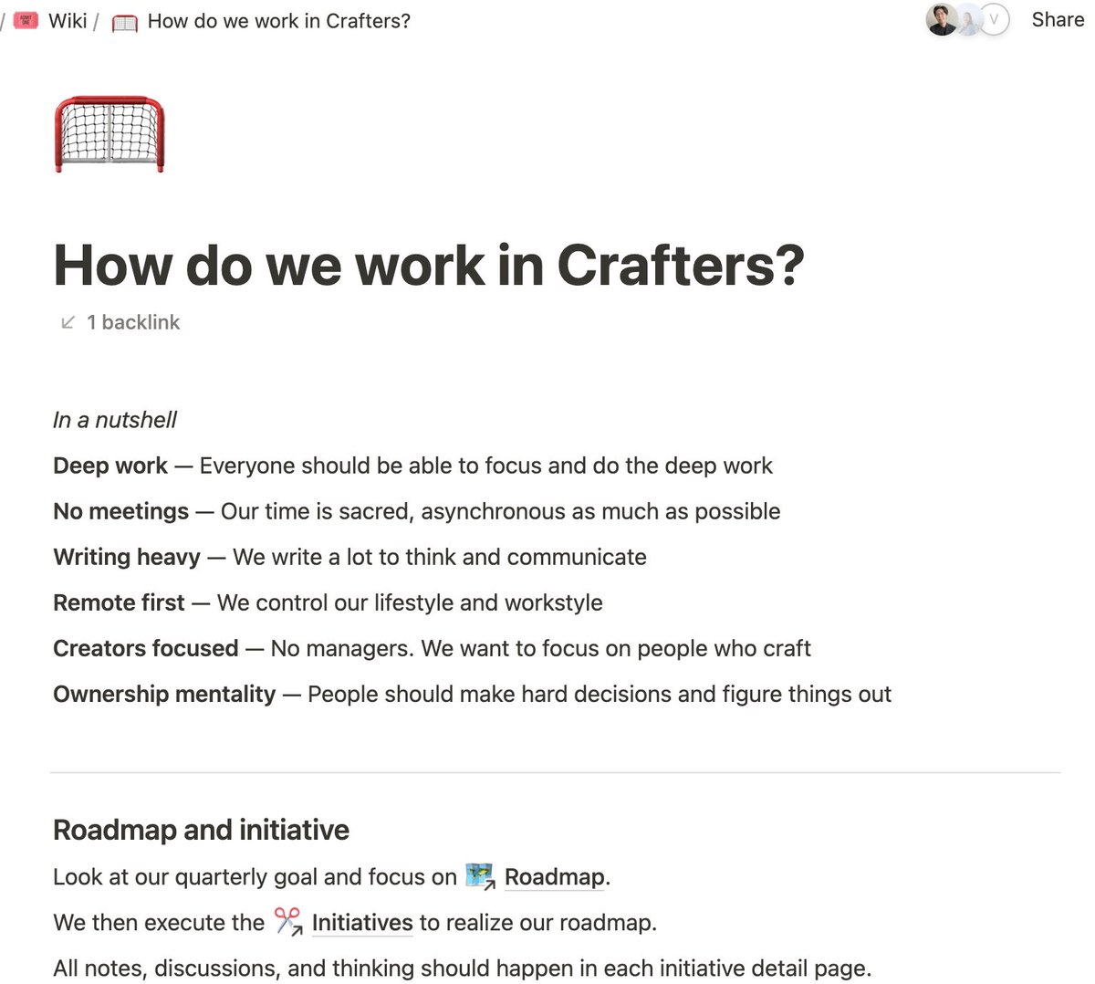 Gw sekarang lagi build a small team for Crafters.

Gw mau build culture kerja yg minimum meeting.
Mostly asynchronous.

Ini ga gampang, kemarin gw tergoda mau set meeting. Terus gw mikir: Emangnya meeting mau ngobrolin apa? Ternyata abis gw list down, semuanya bisa di...