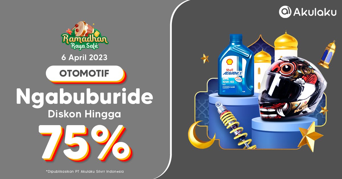 akulakuID's tweet photo. Pengen ngabuburide tapi motornya belum ganti oli?
Tenang, kan ada DISKON HINGGA 75% buat peralatan otomotif dari oli sampe ban motor๐๏ธ๐ฅ
Meluncur ke sini >> https://t.co/AquJmkmlUc
#PromoOtomotif #Ngabuburide #GilaDiskon #RamadhanRayaSale #AkulakuIndonesia https://t.co/4bYuFdLY9e