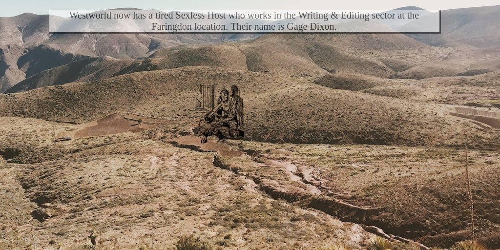 Westworld now has a thinking Custodial Bot who works in the Hospitality sector at the Braintree location. Their name is Sophie Evans.