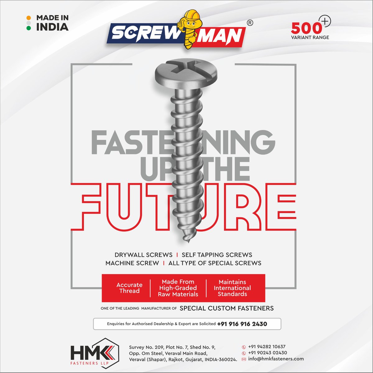 voiceofhardware's tweet photo. For inquiry via WhatsApp click:- https://t.co/dk2uc7NEDt
#drywallscrews #selftappingscrews
#machinescrew #screwman
#screw #hmk #rajkot #voiceofhardwareindustry
HMK FASTENERS LLP (Rajkot)
Mr. Miren Khakhar- +919428210637
Email - info@hmkfasteners.com https://t.co/mRovwJd0vK