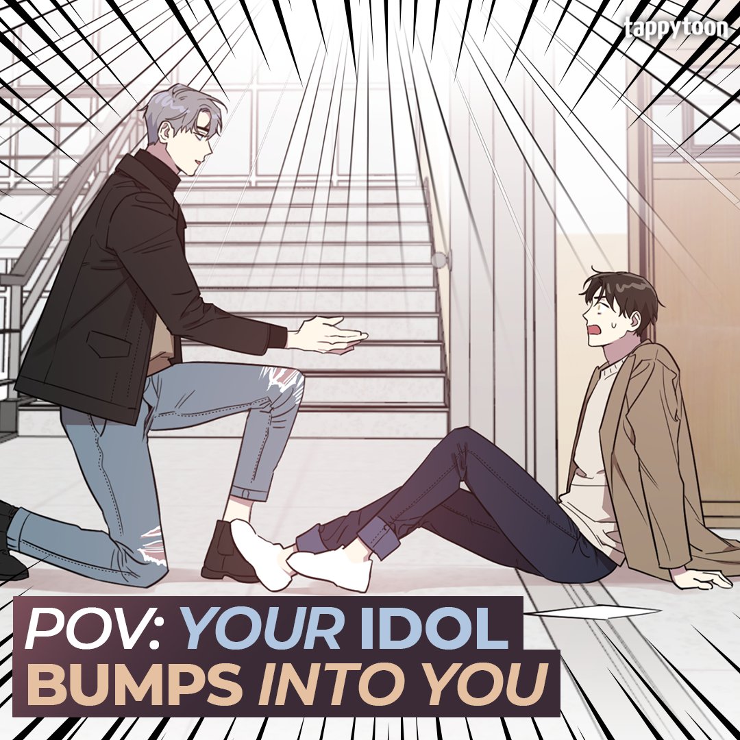 Tappy_toon's tweet photo. What would YOU do if your idol bumped into you? 😳 And then offered his hand to help you up?  

🔞 Read My Bias is Showing?! only on Tappytoon web 
👉 https://t.co/P2T2PkdjZd  

#BL #Tappytoon #Comics #MyBiasIsShowing https://t.co/o66b5DjYFT