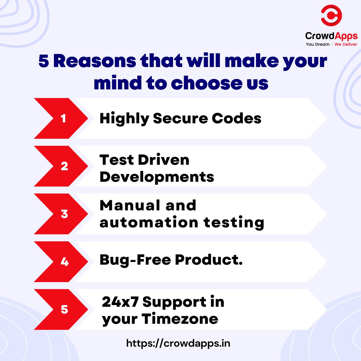 apps_crowd's tweet image. 5 reasons that will make your mind to choose us.

To know more: crowdapps.in

#crowdapps #healthcare #technology #healthsystem #healthcaresoftware #informationtechnology #crowdappstechnology