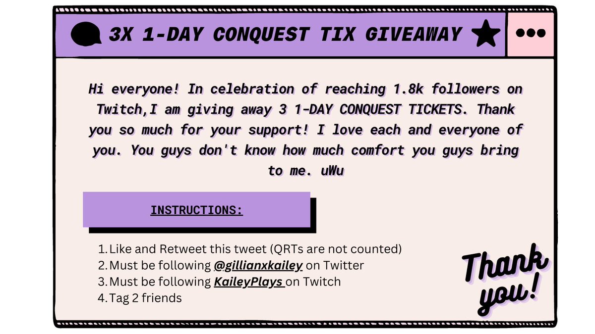KaileyTweetsx's tweet photo. ❗️3 1-DAY PASS CONQUEST TICKETS GIVEAWAY❗️

Will be drawing the winners on April 10!!

uWu https://t.co/DeZAdBac8v