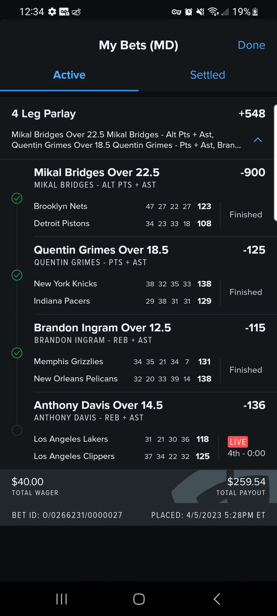 DL_Ladder35's tweet photo. Anybody else take the Anthony Davis Reb+assist prop. Smh https://t.co/AKJpYvnWAW