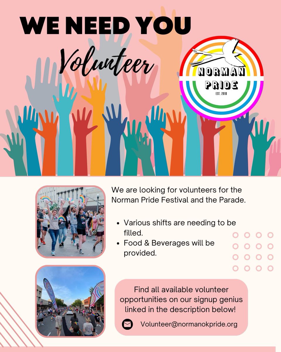 normanokpride's tweet photo. We need your help! #voulnteer #norman #Pride2023 #normanpride #oklahoma 

https://t.co/NguuEHq3pE https://t.co/99VJAhaWzg