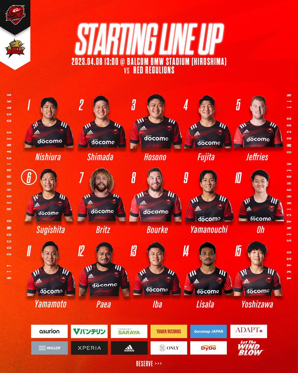 RedHurricanes's tweet image. 【ジャパンラグビー リーグワン 2022-23 第13節】 
メンバー発表🔥🔥 

⏰2023/4/8（土）13:00
🆚中国RR
🏟バルコムBMWスタジアム（広島）  

現地観戦できない方は
@SpoLive_app

#レッハリ

※記載内容に誤りがあったため訂正し再投稿いたします。大変失礼しました。