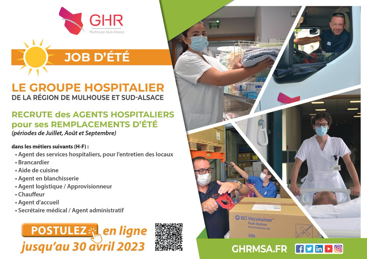 ghrmsa's tweet photo. ☀️ JOBS D'ETE ☀️
Vous êtes à la recherche d'un #emploi pour cet été ?
🏥 Le #GHRMSA #recrute des emplois #saisonniers pour les mois de juillet, août et septembre.
Découvrez nos offres et #candidatez 👉 https://t.co/PO4oaFtvKp https://t.co/HUU3Fd2Bsh