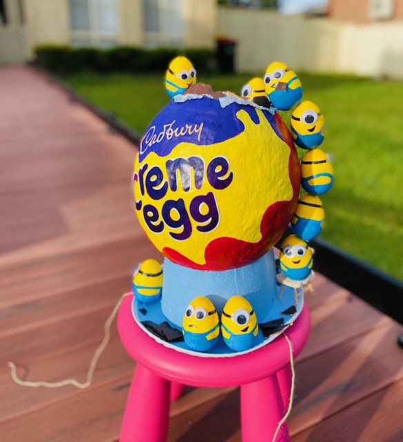 mattyh23's tweet photo. My sons #easterhat for 2023. My wife always delivers on the theme he wishes for. Ha ha ha. #EasterHatParade #cadbury #Minions @CadburyAU @Minions https://t.co/8RgZSOYnnN