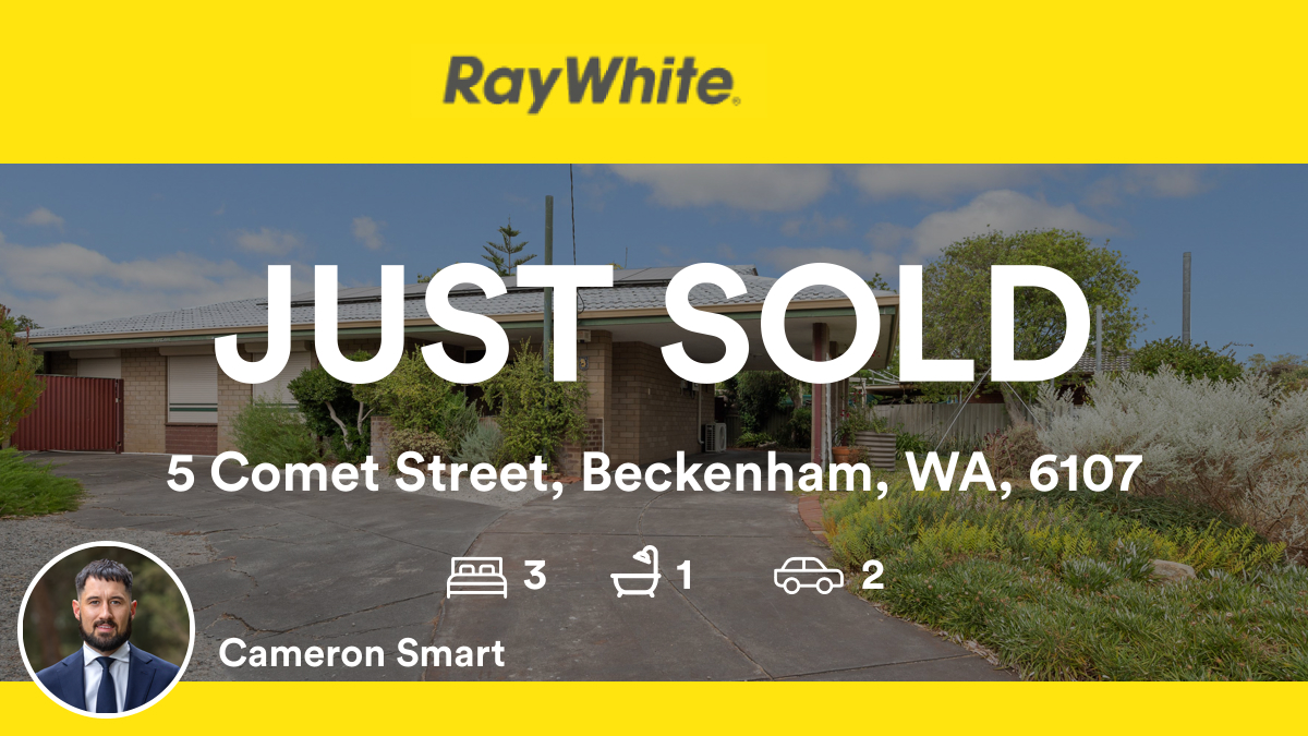 cameronsmart's tweet photo. 🛌 3 🛀 1 🚘 2
📍 5 Comet Street, Beckenham, WA, 6107

My latest sale on RateMyAgent.
 67822
https://t.co/ceMwg4mRDo

...
#ratemyagent #realestate #Ray_White_Cannington https://t.co/Gr8dIEH8Xz