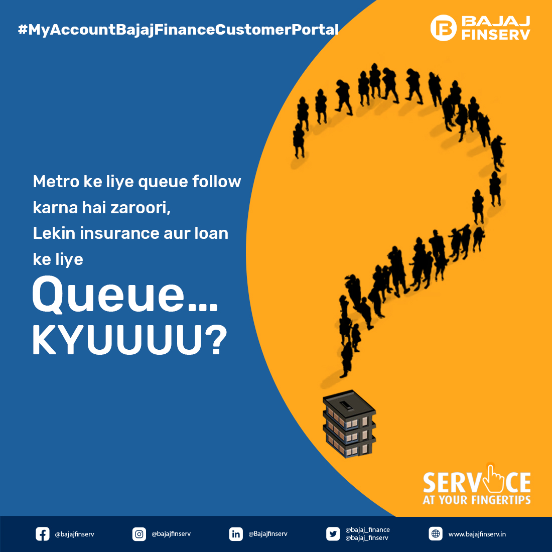 Bajaj_Finance's tweet photo. Kabhi kabhi queue hai zaroori, lekin queue for loans and insurance is not your majboori. Click on this link https://t.co/PQWbbhH2rO
– and sign-in to My Account-Bajaj Finance Customer Portal to get all services at your fingertips!
*Terms and Conditions Apply https://t.co/pvpnX0wBee
