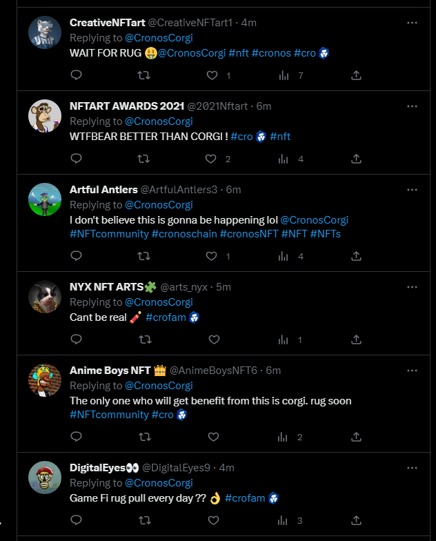 CBS2Inc's tweet photo. Looks like we got a bot attact from Wtfbearz, a scammer got called out by us. Good luck with that, we won't stop what we are doing to keep cronos clean!
For more information about WTFBearz:
https://t.co/gThRySRwH9
#cro #crofam #cronos #cronoscan #cronosNFT https://t.co/6rS8WCwVfp