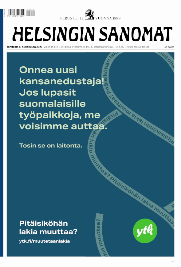Me voisimme auttaa työllisyyden parantamisessa, mutta se on laitonta.

Pitäisiköhän lakia muuttaa?
ytk.fi/muutetaanlakia