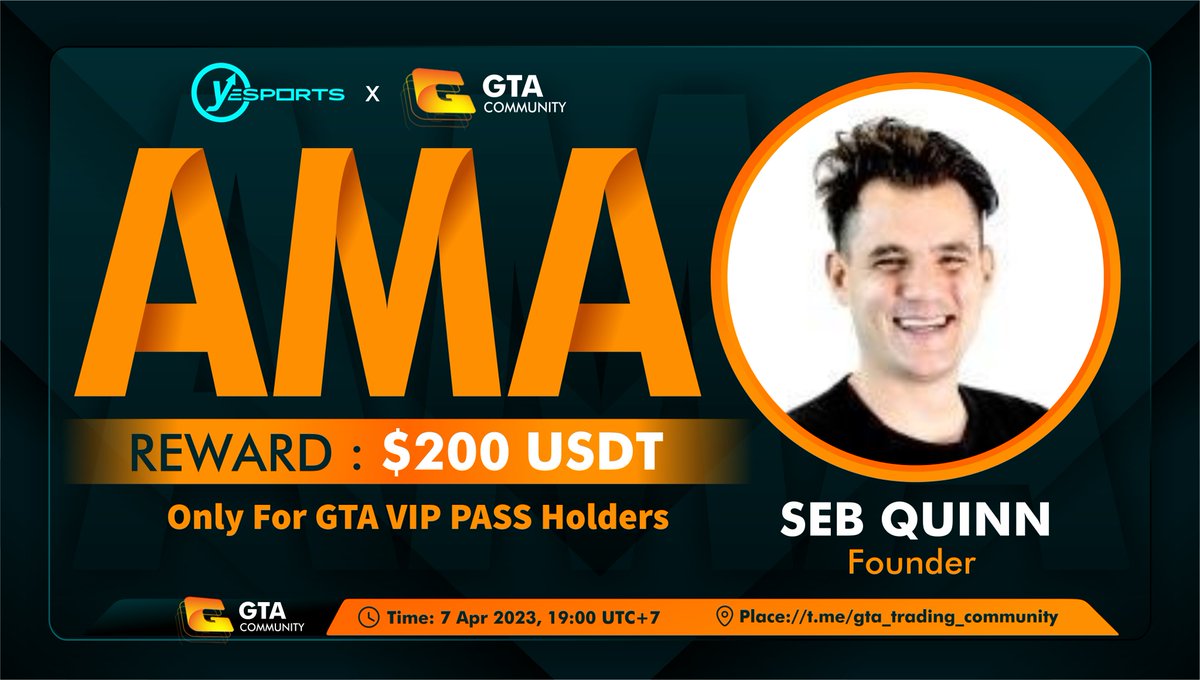 🔥 Don't miss #AMA: GTA <> Yesports ⏰Time: 7 Apr 2023, 19:00 UTC+7 📍Venue: t.me/gta_trading_co…… 💵 #Reward: $200USDT 👉Question: forms.gle/DsUSWUJ91mg429… 🎯Rules: 🔺Follow @gtaventures_org & @Yesports_gg 🔻Like and Retweet 🔻Tag 3 friends