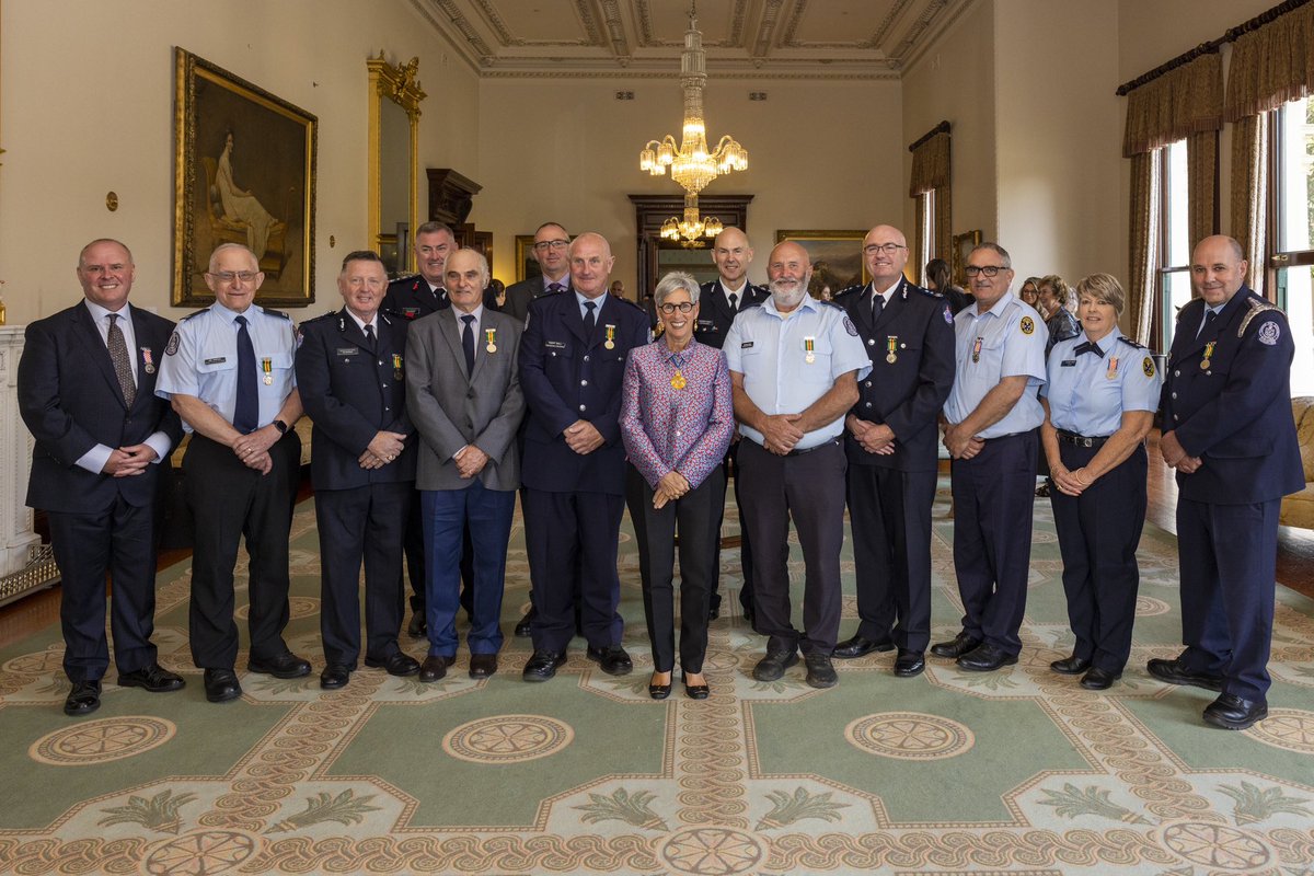 VicGovernor's tweet image. The Australian Fire Service Medal and Emergency Services Medal recognise distinguished service by members of Australia’s emergency services. Welcoming recipients of the 2023 AFSM and ESM to Government House. @CFA_Updates @FireRescueVic @CommissionerEMV