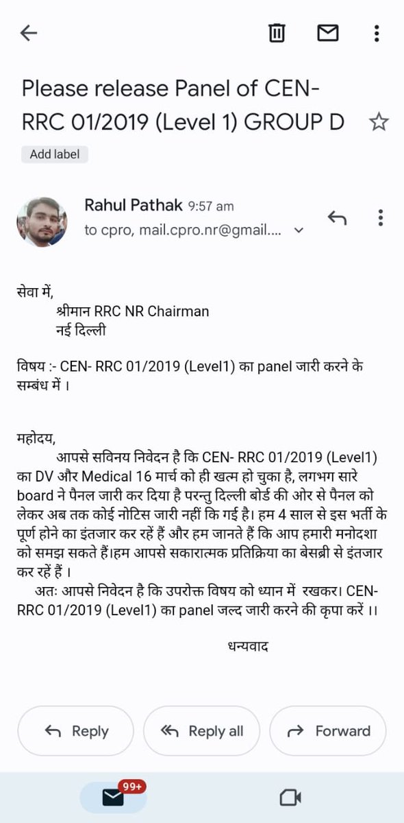 P_KUMAR_RAJPUT's tweet photo. लगभग सभी ने पैनल जारी कर दिया है , दिल्ली बोर्ड RRC cen 01/2019 का panel जल्द जारी करने की कृपा करें
#NR_GroupD_panel_do
@AshwiniVaishnaw @GaganPratapMath @Khan__sir_patna
@narendramodi @AshwiniVaishnaw
@RailwayNorthern
#NR_GroupD_panel_do
@ashokgehlot51 https://t.co/CHGfVOkye6