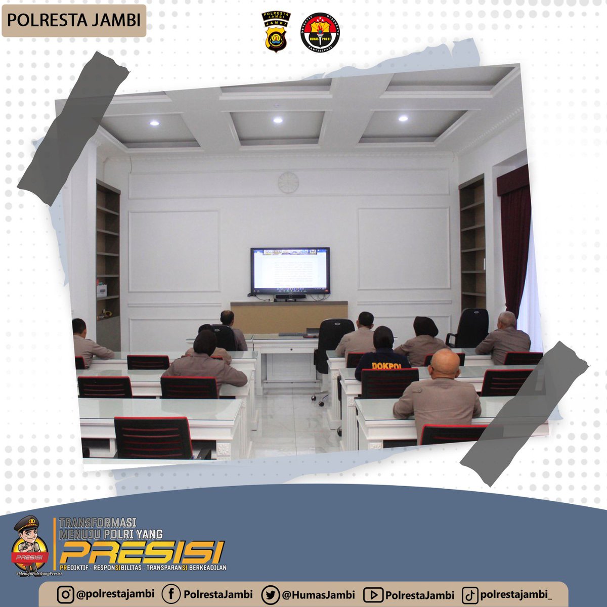 HumasJambi's tweet photo. Update Polresta Jambi
Penitupan Taklimat Akhir Audit Kinerja Itwasda Polda Jambi Tahap I T.A. 2023
#damaiindonesia
#polrestajambi
#jambiterkini
#jambiupdate
#jambiviral
#divisihumaspolri
@kapolrestajambi
@Poldajambi1 https://t.co/mmwkqZ301T