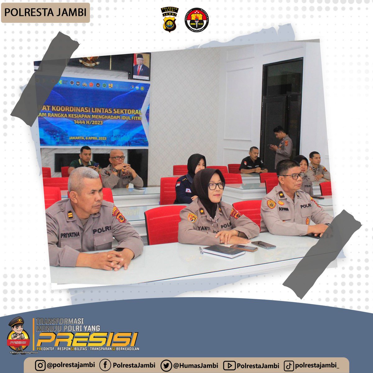 HumasJambi's tweet photo. Update Polresta Jambi
Penitupan Taklimat Akhir Audit Kinerja Itwasda Polda Jambi Tahap I T.A. 2023
#damaiindonesia
#polrestajambi
#jambiterkini
#jambiupdate
#jambiviral
#divisihumaspolri
@kapolrestajambi
@Poldajambi1 https://t.co/mmwkqZ301T