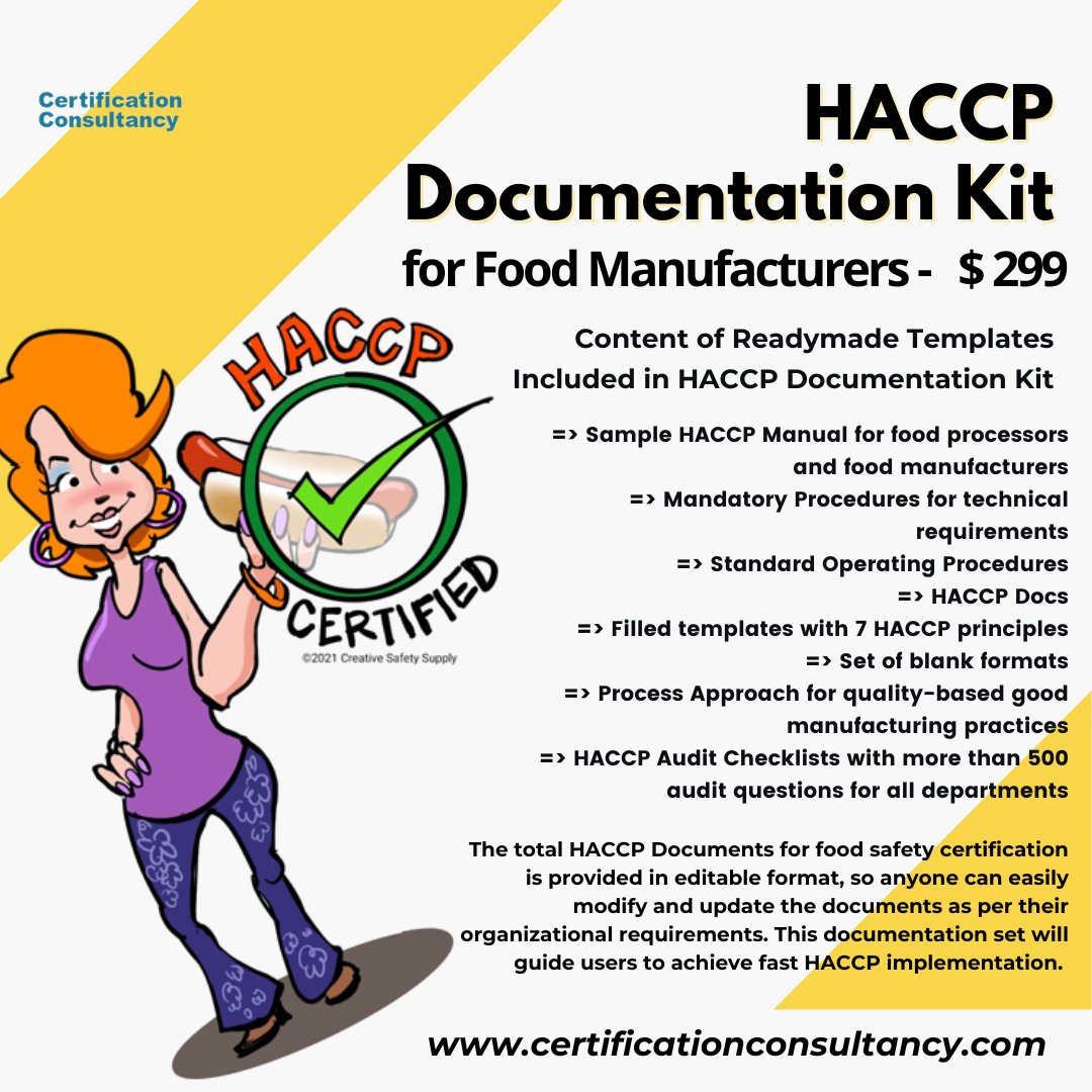certificationc1's tweet photo. The Documentation Kit for HACCP Certification is designed to help food manufacturers and food processors in accelerating the process of HACCP documentation for quick and effective certification.
Visit here for more info:-https://t.co/LV9fwAr73T

#foodsafety #haccp #haccptraining https://t.co/410b6Yzoeo