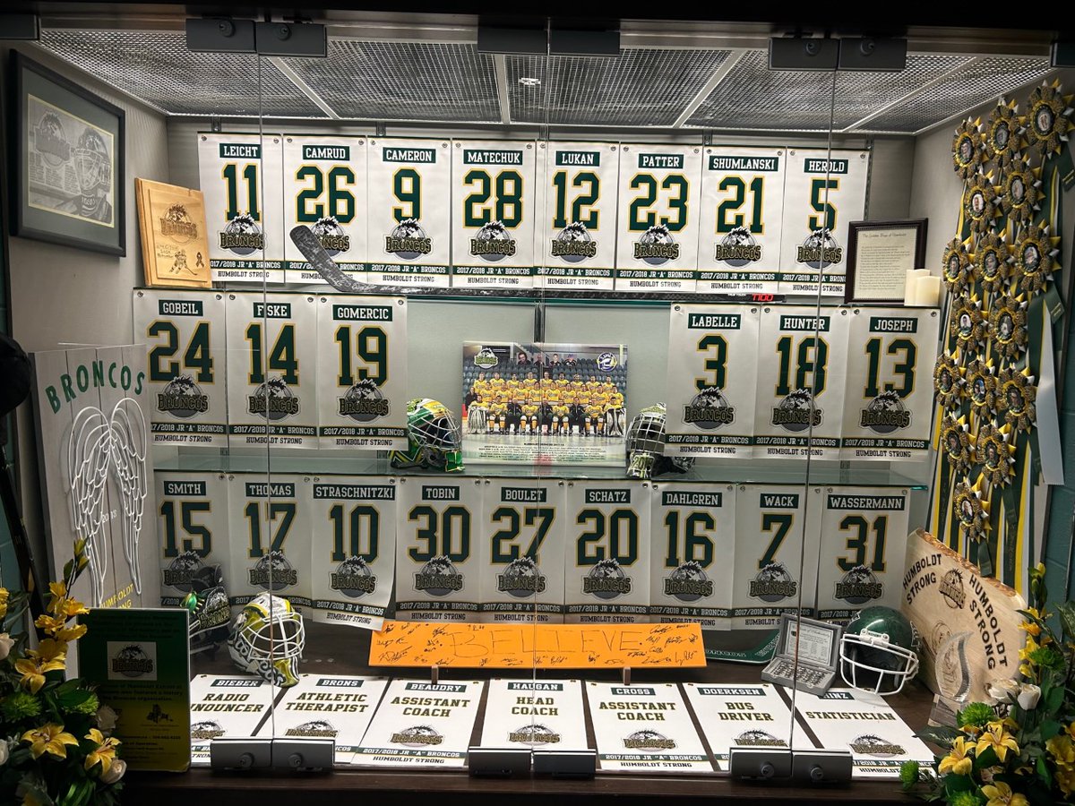theSJHL's tweet photo. Thursday, April 6th, 2023 marks the 5th anniversary of the Humboldt Broncos tragedy. The SJHL Governors, Staff, and Administration send their deepest thoughts, prayers, and warmest regards to the families and friends of the 2018 Humboldt Broncos. #WePlayForThem (1/2) https://t.co/SUxReGWBc0
