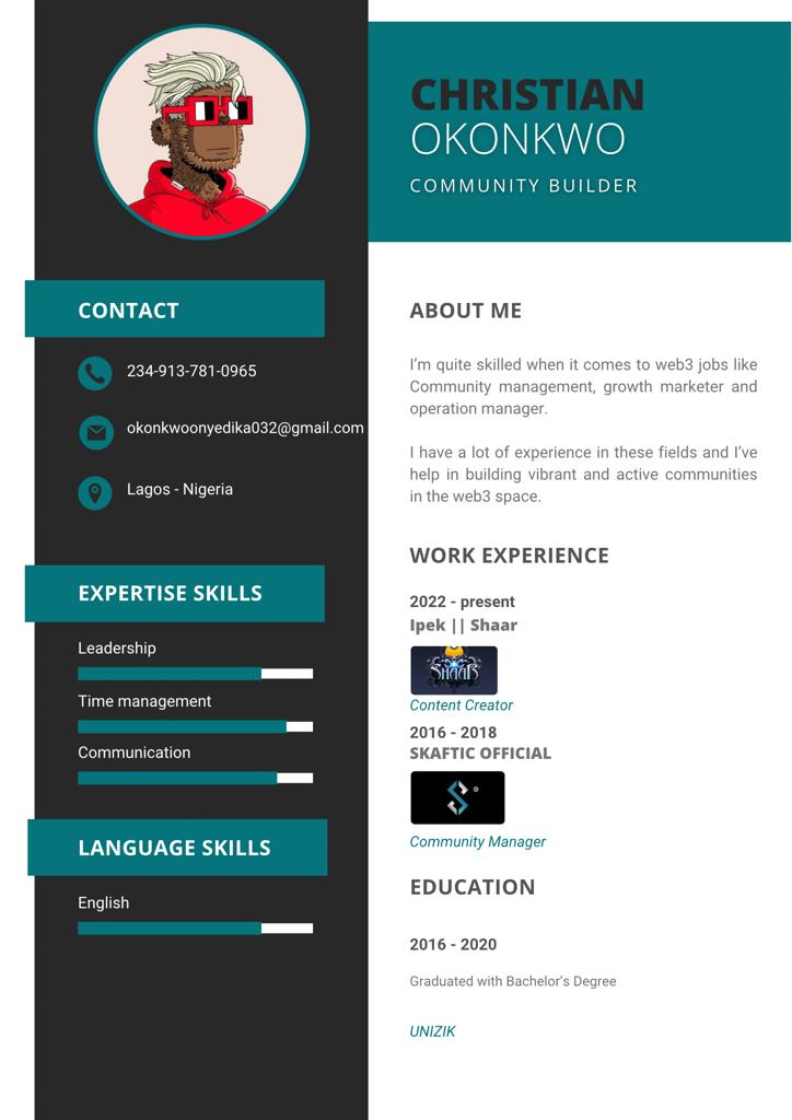 Chrisonyii27's tweet photo. #Looking for jobs
#CommunityManager #Moderator #MediaMarketer #Growthmarketer.
Dm me if you have any of this jobs opportunity, I'm always pretty available 🙂.
#NFTs #CryptoCurrencies #blockchain #Web3 https://t.co/exyqxzoBSi
