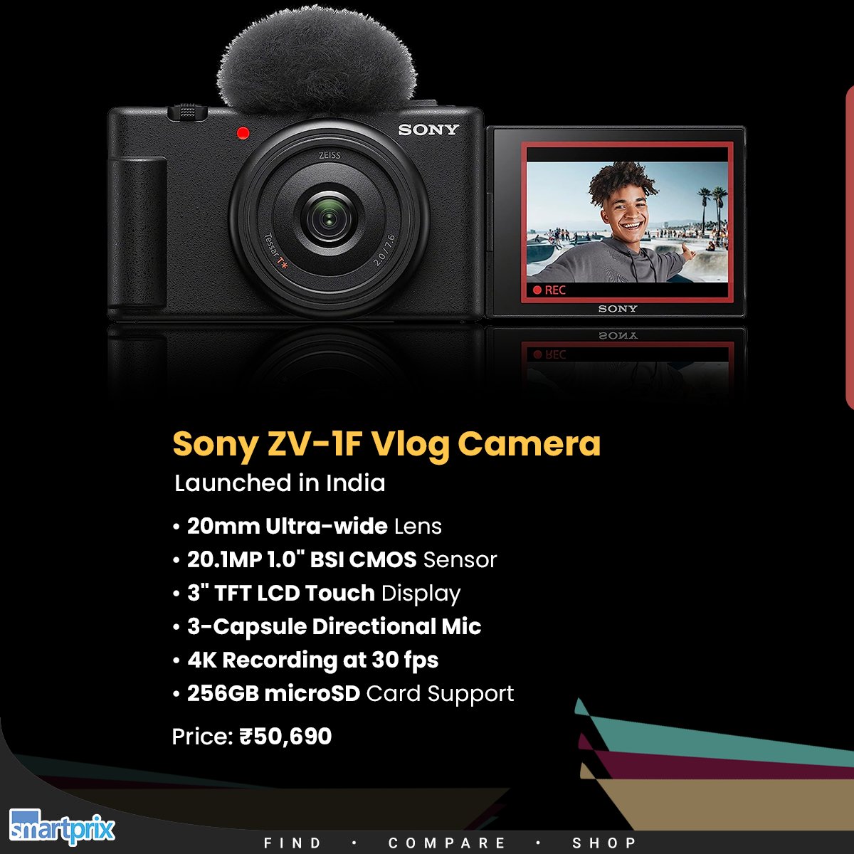 Smartprix's tweet image. Sony launches ZV-1F Vlog Camera for content creators in India smpx.to/Stu8NB

#Sony #VlogCamera #SonyZV1F #creators