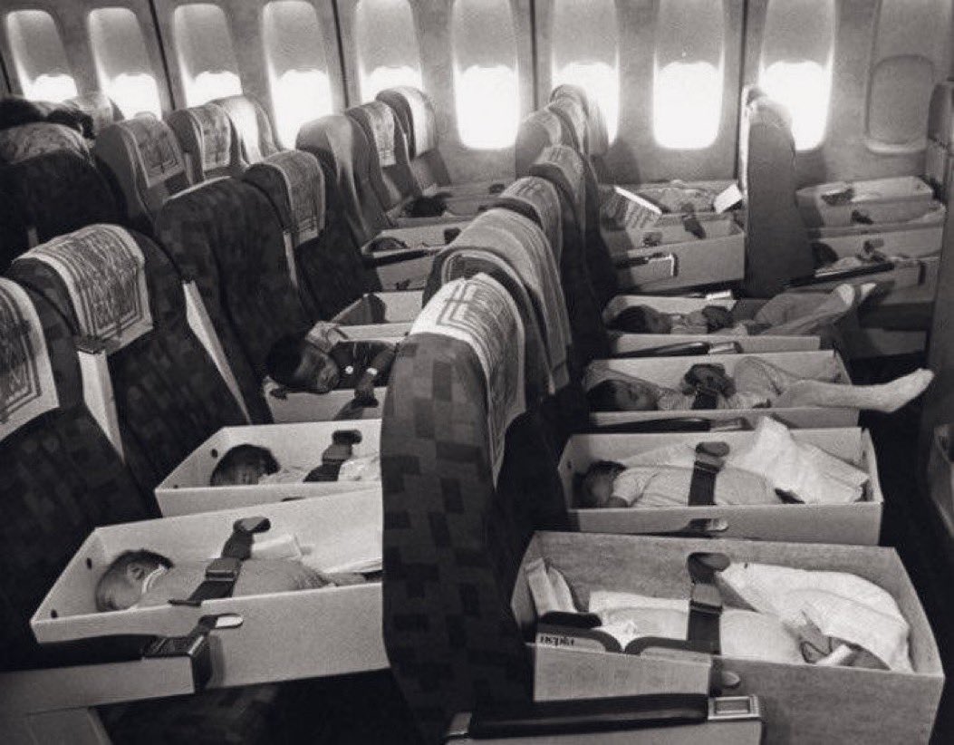 What is on the picture?

It is American Operation Babylift (April 3–26, 1975). The US Govt flew over 3300 infants and children without consent from Vietnam to the US and other western countries to be adopted and 78 children died in a plane crash on one of those flights.