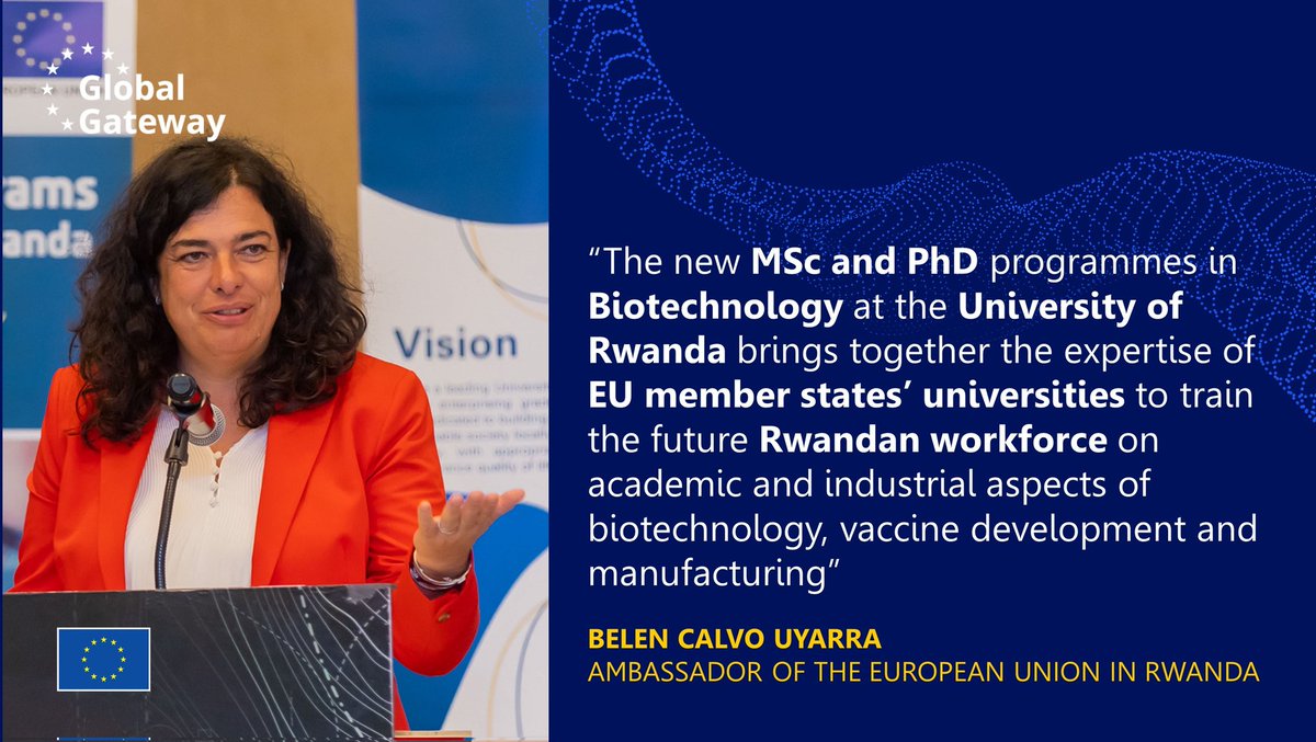 sinumvayo's tweet photo. Another milestone in Rwanda. The launch of "MSc and Ph.D. in Biotechnology" on 5th April 2023 is a proof stressing the will of the 🇷🇼  to advance the local production and improved access to vaccines. This was achieved thanks to @RwandaGov @MutesaLeon @Uni_Rwanda @promega @EUinRW https://t.co/bhJwhNG2Gb