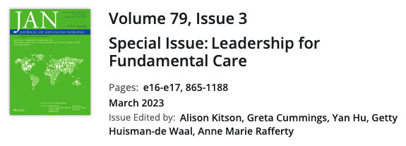 The March 2023 edition of is a Special Issue focusing on 'Leadership for Fundamentals of Care' with Guest Editors <a href="/alisonlkitson/">Professor Alison Kitson</a> @gretagc Yan Hu <a href="/getty_huisman/">Getty Huisman</a> <a href="/annemarieraffer/">anne marie rafferty</a> 
@wiley_nursing <a href="/debraejackson/">Debra Jackson AO RN PhD FCNA FRCN</a> #Leadership