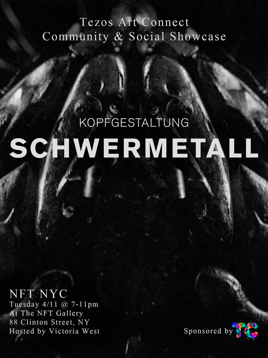 Kopfgestaltung's tweet photo. My art 'Schwermetall' was selected for the Tezos Art Connect exhibition in NFT NYC curated by @LaurenceFuller under the theme 'CinematicArt' The event on Tuesday, April 11th, 2023 will be hosted by
@vwestphoto_nb and sponsored by @TezosCommons 

#NFTNYC2023 #tezosart https://t.co/Jj8TgRv6ki