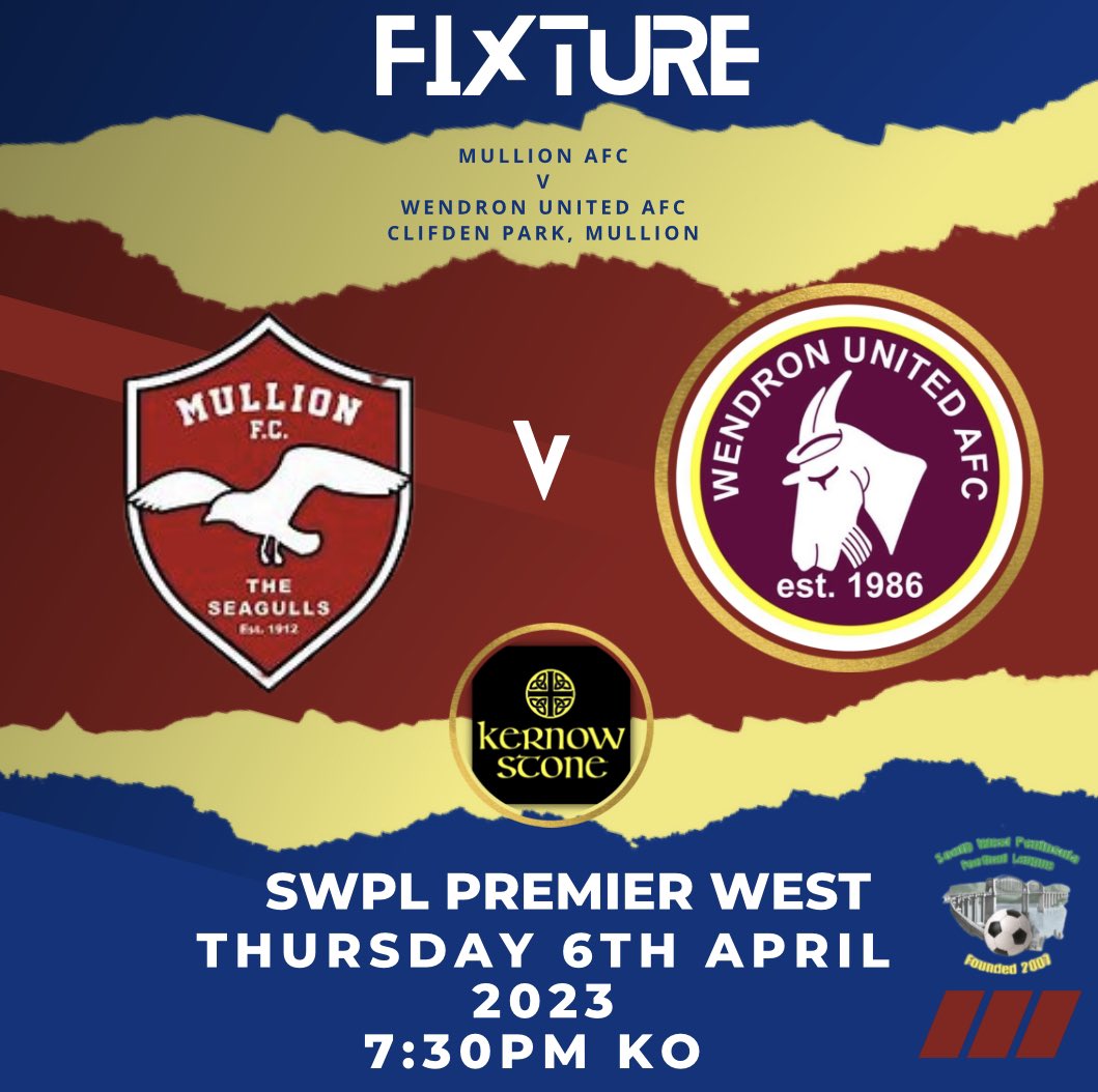 𝗕𝗮𝗰𝗸 𝗶𝗻 𝗮𝗰𝘁𝗶𝗼𝗻 𝗧𝗢𝗡𝗜𝗚𝗛𝗧
The 1st team are in @swpleague action as they go to @MullionFC under the lights for a 7.30pm KO at Clifden. 
Thanks to sponsors: @KernowStone 

@Cornishfootball 
@sportscornwall 
@swsportsnews 
@Packetsport