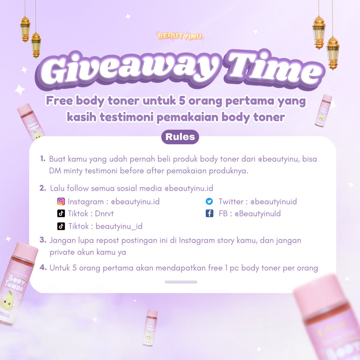 Beautyinuid's tweet photo. Giveaway Timeโผ๏ธ
@beauthingy @ohmybeautybank
#giveaway #bodytoner #bodycream #goldpowder #bibitpemutih #kefircollagen #sabunkefir #heroexfoliatebeautyinu https://t.co/vTIqBjmVJz
