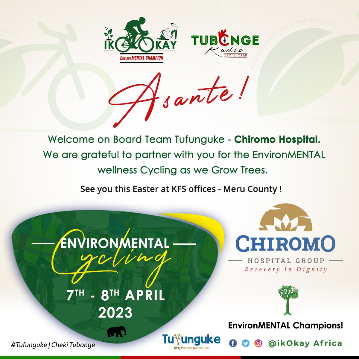 ChiromoHospGrp's tweet photo. Meru are you ready??💃💃
The plan is on this Easter Weekend 🤗
Story ni EnvironMENTAL Wellness
Get your Cycling & Camping gear ready!!
For more information on our programs Visit;
https://t.co/JXLduku4jp
#Tufunguke
#climatechange
#JazaMiti
#mentalhealthawareness
#cyclinglife https://t.co/y5jBFJX2qP