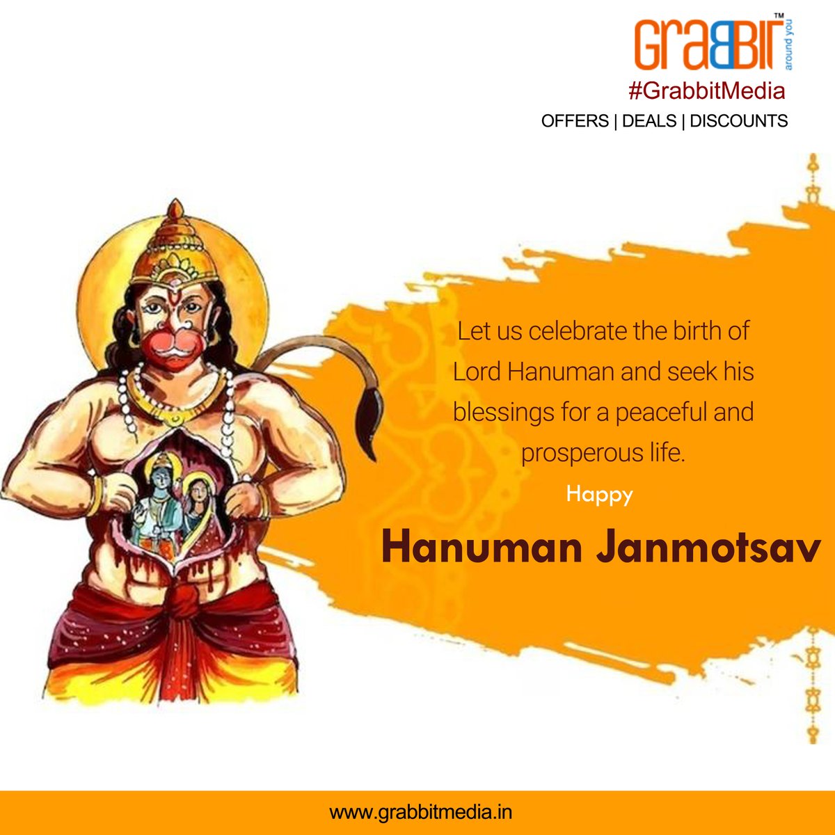 grabbitmediapl's tweet photo. Wishing you happiness and success, glory and celebrations, goodness, and good fortune in your life on the auspicious occasion of Hanuman Jayanti 2023 😊
#grabbitmedia #hanumanjanmotsav #festival #indian #agency https://t.co/GJOzbq2T0O