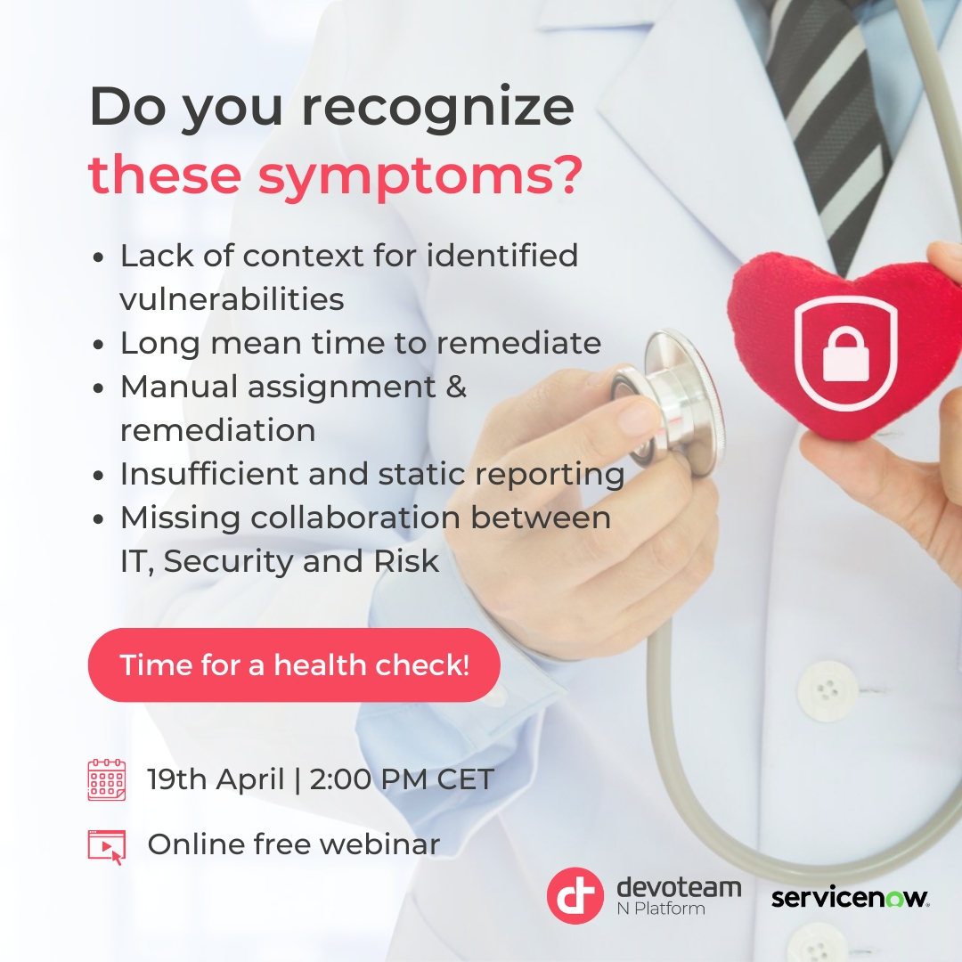 qwerty_sg's tweet photo. Do you recognise any of these symptoms? 🚨 That means that your #Vulnerability Response processes are not properly scoped.Join our webinar with #ServiceNow➡️ https://t.co/pivzKxvm1F

#security https://t.co/qDzRP5UMGw