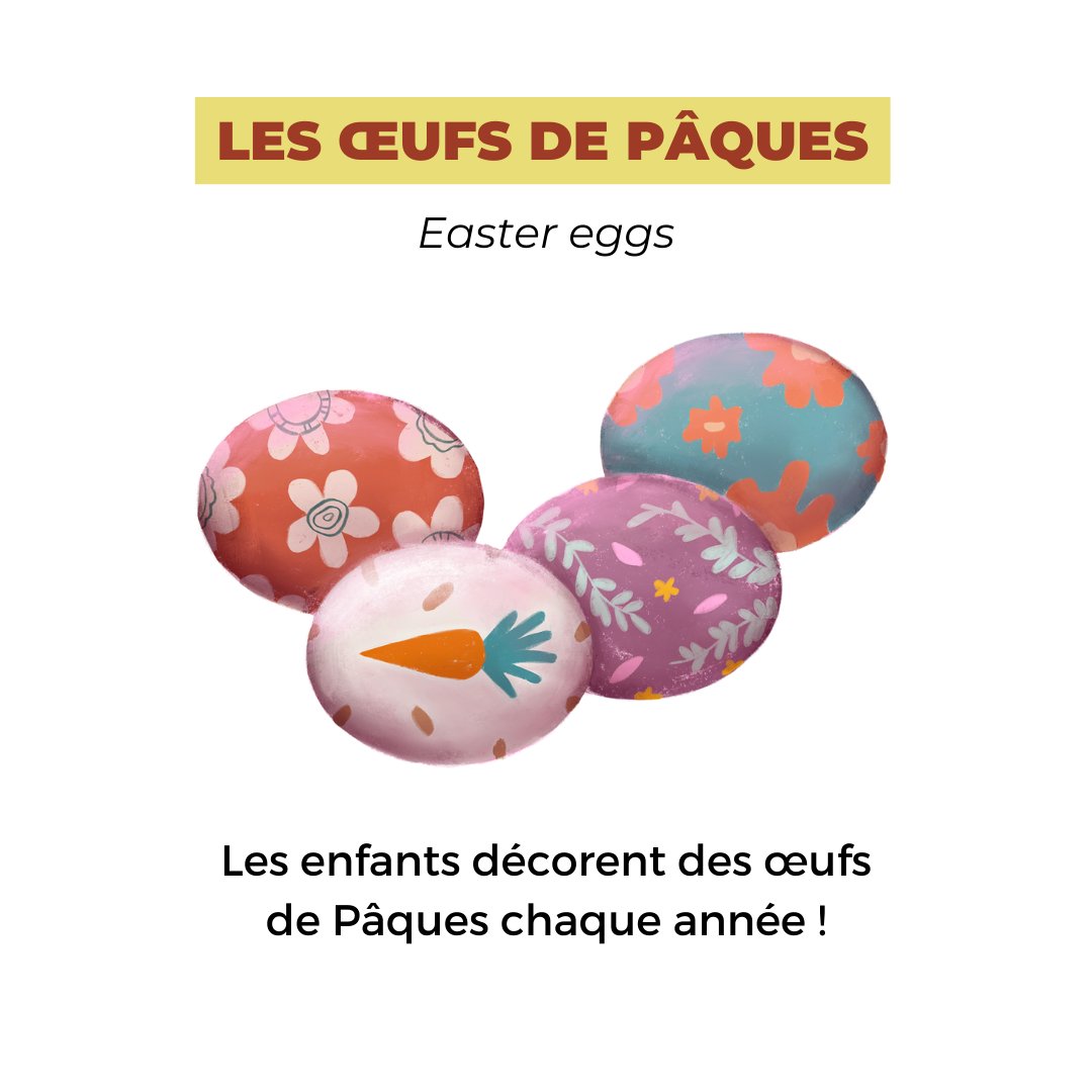 French_Courses_'s tweet photo. Joyeuse Pâque ! Pour l'occasion, un peu de vocabulaire - niveau débutant. / Happy Easter ! For the occasion, here is some vocabulary - beginner level.
Retrouvez-nous sur instagram : https://t.co/3krTrhcqc9
#easter #learnfrench #frenchlessons #fle #immersiveschool https://t.co/8L3C8tFHq9