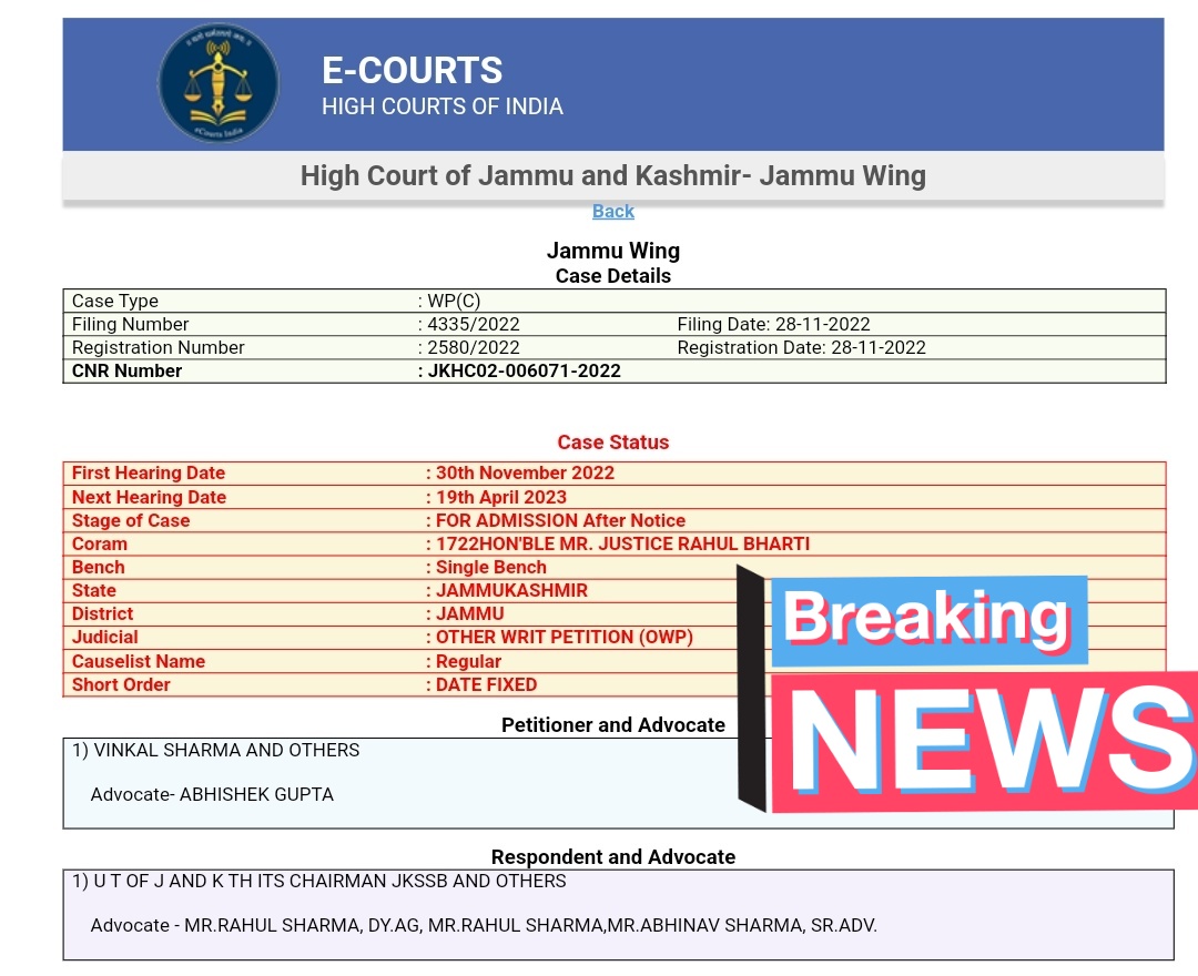 vinkal_yac's tweet photo. Court case next date update
Vinkal sharma &amp; others Vs JKSSB https://t.co/KUbeddP0TP
