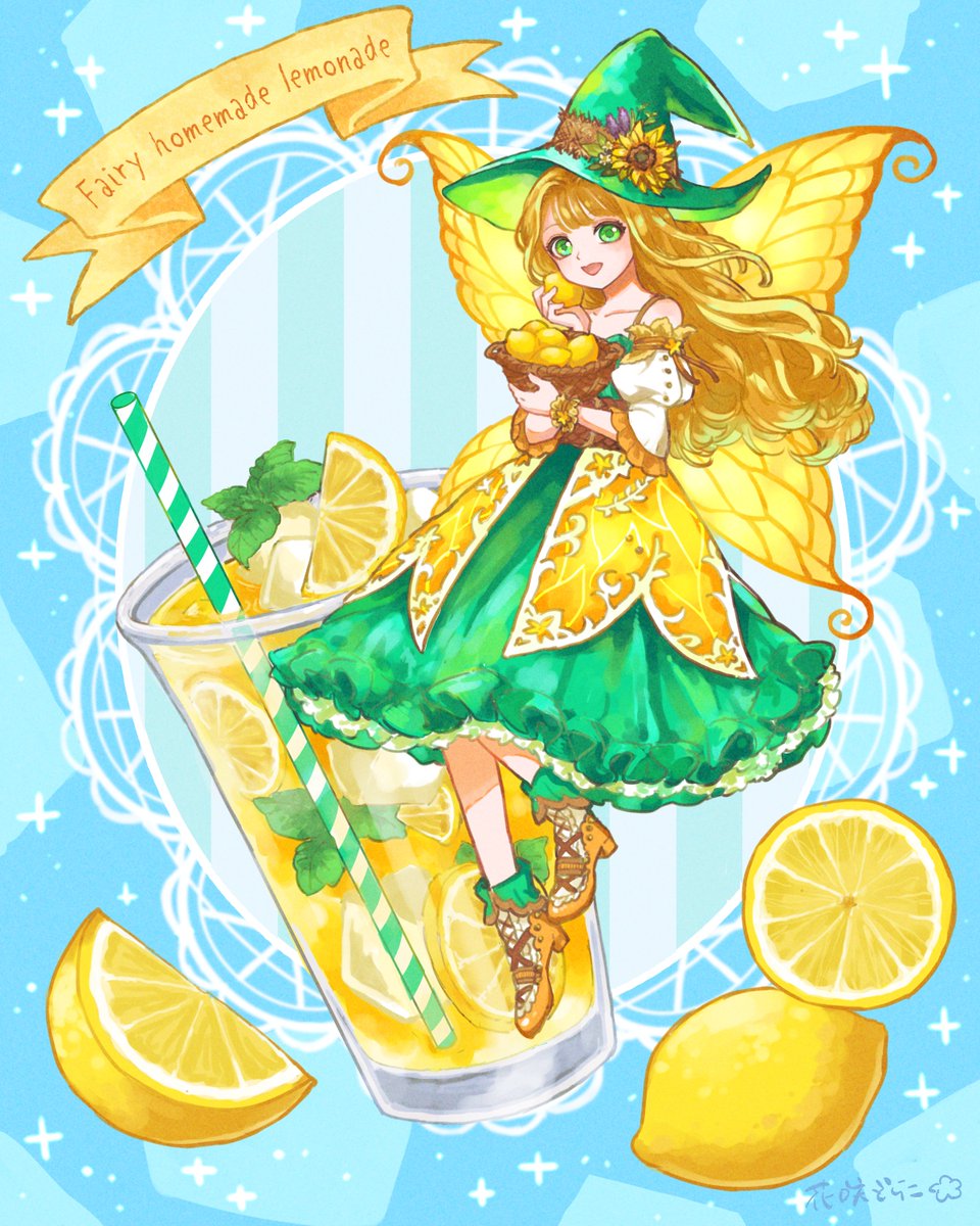 1girl hat green eyes long hair dress food witch hat  illustration images
