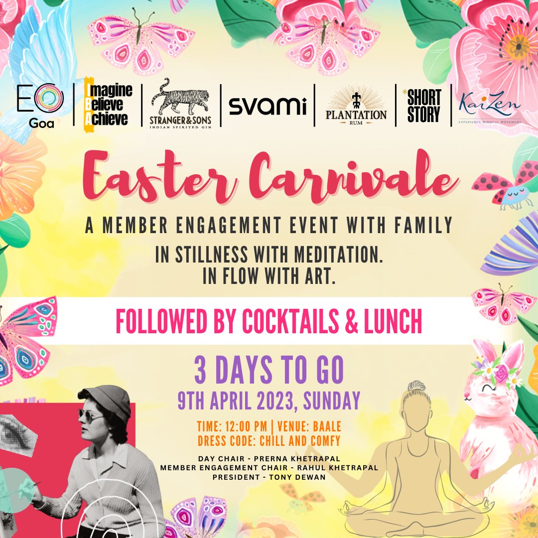 eogoachapter's tweet photo. 3 DAYS TO GO for our exciting Easter Carnivale, a member engagement event with family.

It will be held this Sunday, 9th April 2023 at Baale, 12 pm onwards.

An event full of new experiences is just a few days away! https://t.co/zeMPpKWwek