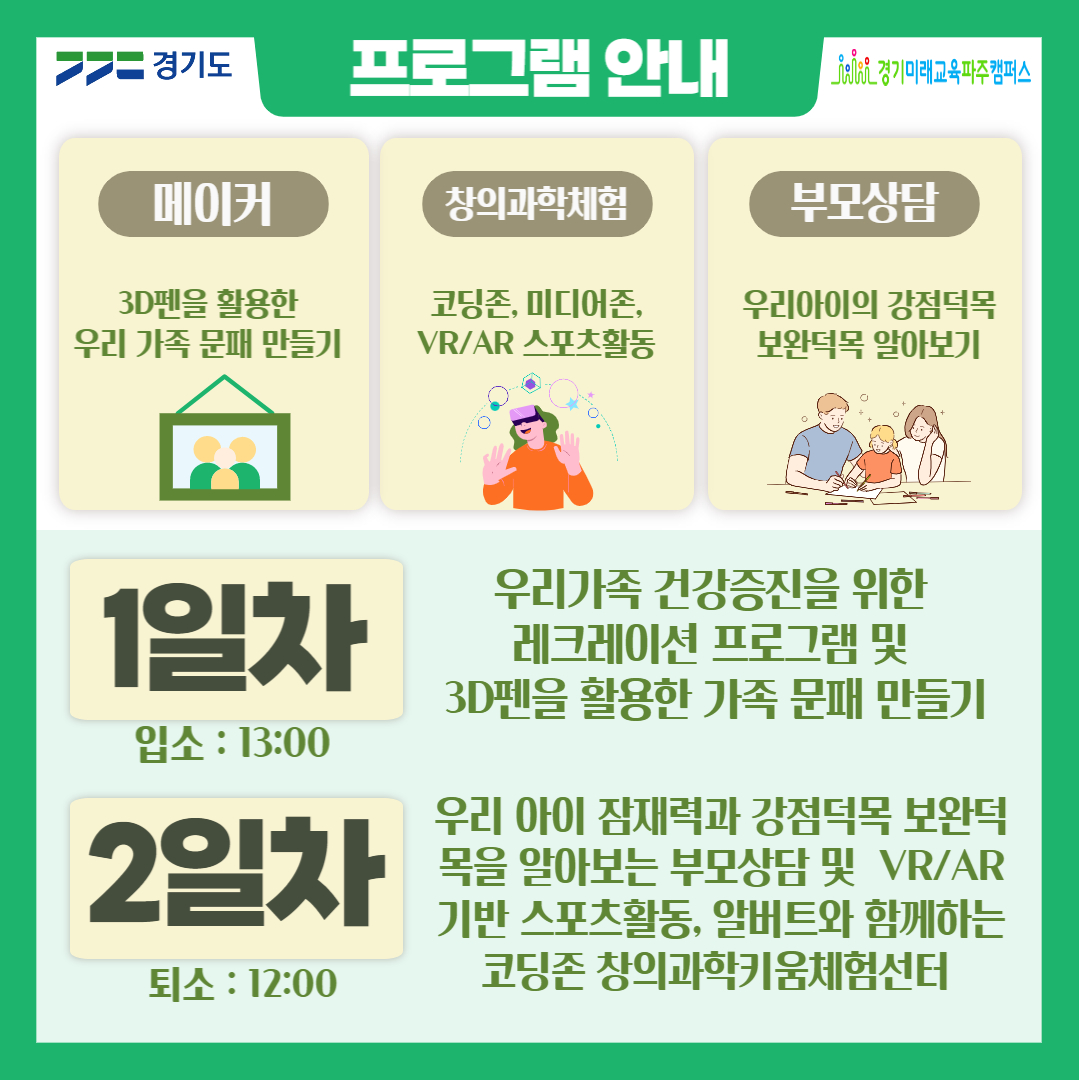 g_future_campus's tweet photo. 봄과 함께 다시 찾아 온 
#경기미래교육파주캠퍼스 #가족캠프 

많은 분들이 일정 문의를 주셨는데요.
4.10(월) 부터 선착순 모집을 시작합니다! ⏳

이국적인 파주캠프에서 1박2일 특별한 추억 
만들고 가세요🌸

자세한 내용 확인 ↓
경기미래교육캠퍼스 (https://t.co/N7TvqNoN14) https://t.co/89odu4m4Yz