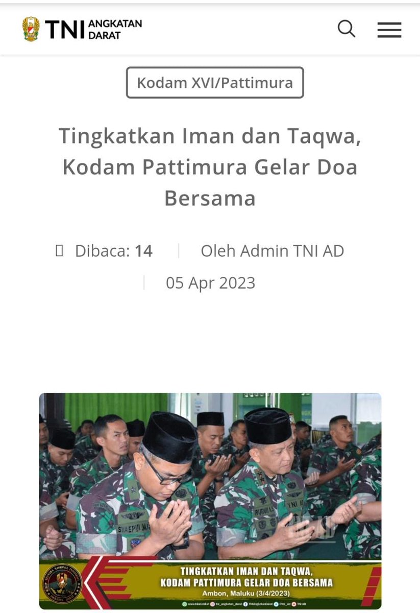 chandra_cndra's tweet photo. pada doa bersama keluarga besar Kodam Pattimura menjadi wujud rasa syukur diberikan keselamatan, kelancaran dan kesuksesan kepada seluruh prajurit beserta keluarganya dalam melaksanakan tugas.

@Ngopibareng_DAR

Angkatan Darat Di Hati Rakyat
Kasad Dudung Abdurachman https://t.co/p1Zy0KnYoG