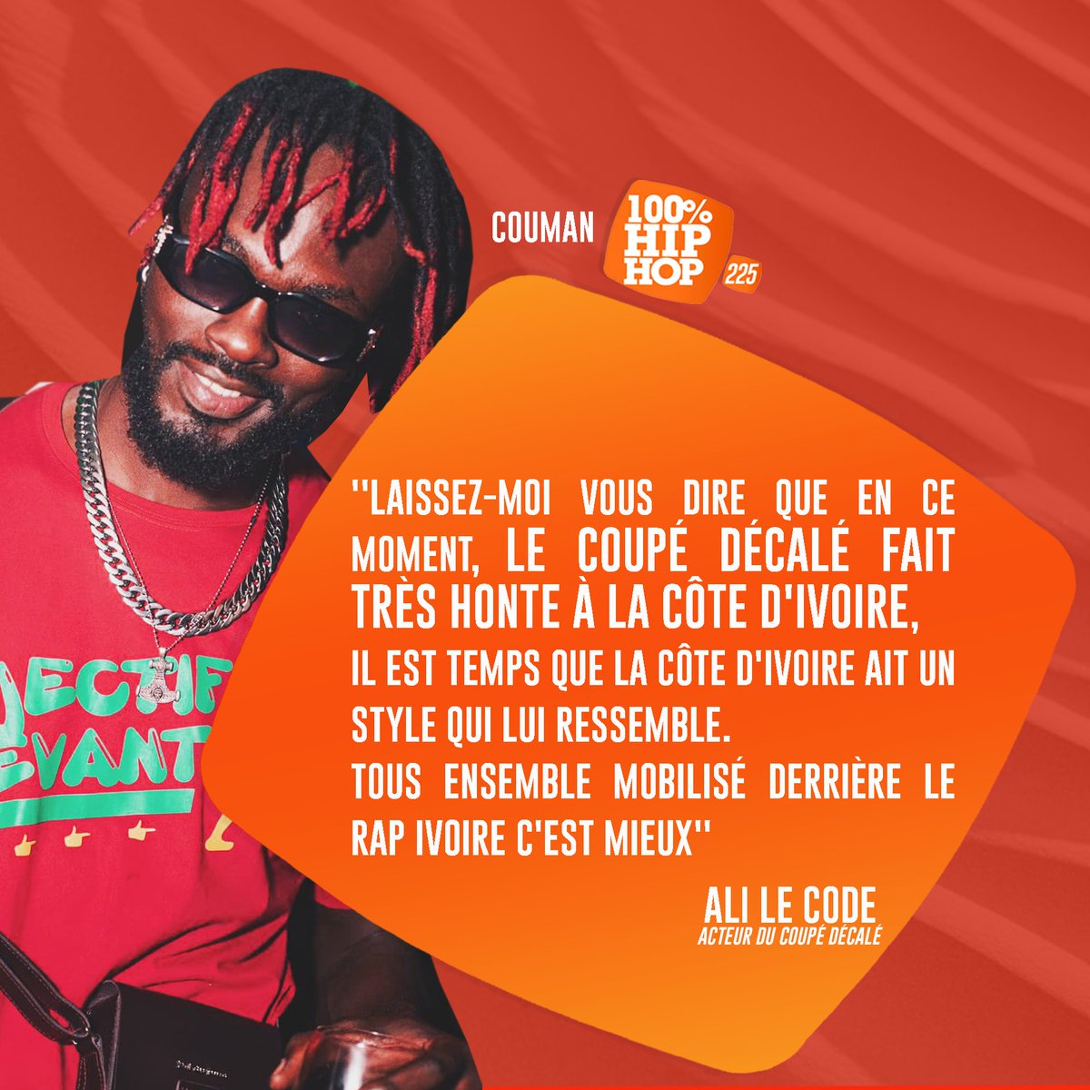 100_100hiphop's tweet photo. 🟠#COMMAN
La déclaration d' ALI LE CODE suite à l'invasion des "TCHAIPO" dans l'univers du showbiz Ivoirien... https://t.co/6RRFL3Y7nn